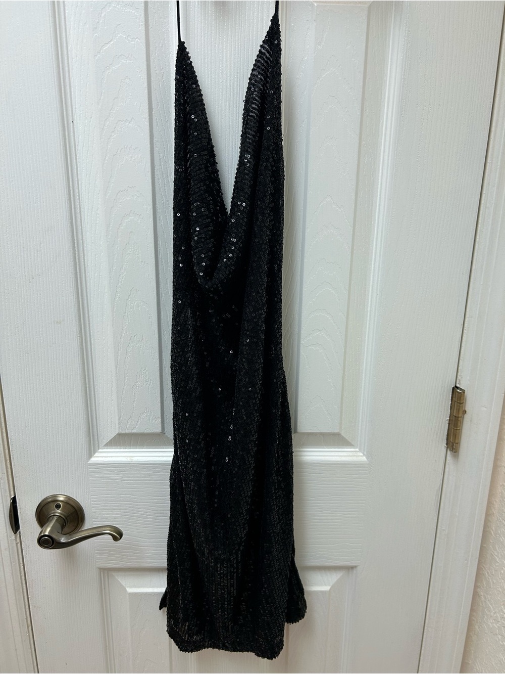 Fashion Nova Black Sequin Backless Halter Dress